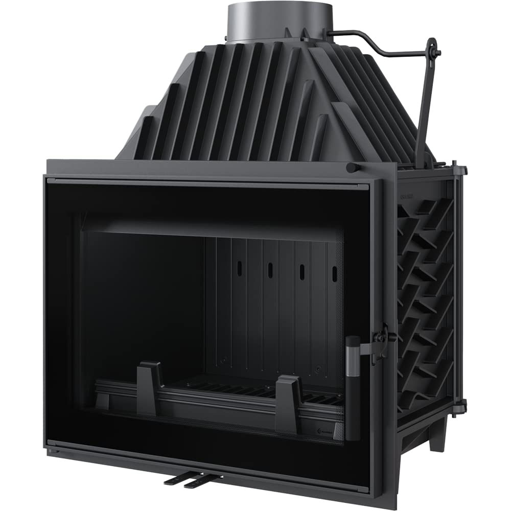 KRATKI Zosia Inserto per Camino a Legna con Presa D'aria Conforme Bimschv 2 12 Kw Ef fi cienza Termica 83% Uscita Scarico fi 200 mm Ghisa Vetro Decorativo 70 X 85cm