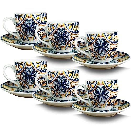 ARCA, Set di 6 Tazze con Piatto da 11 cm, Realizzate in Porcellana, Semplici e Pratiche, Lavabili in Lavastoviglie, Collezione Vietri, 6x5 cm