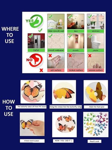 Image of JAAMSO ROYALS Multi 3D Magnet Butterfly Stickers - Decoration Items, Butterflies for Wall (Set of 12)-Self-Adhesive