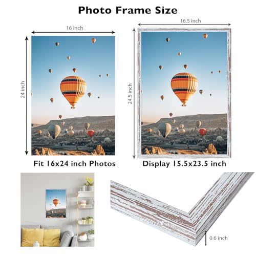 Image of JCJMY 16x24 Picture Frame Rustic White for Poster Photo Picture and 40x60 cm Canvas, Horizontal and Vertical Formats for Wall Hanging, 16 x 24 Wall Gallery Poster Photo Frame for 16 by 24 Photos Posters, Rustic White