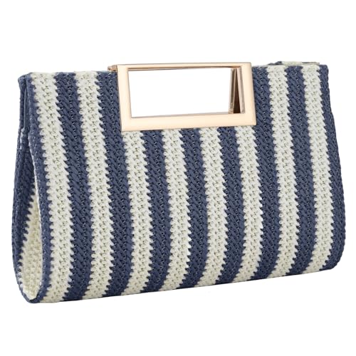 Image of Women's Straw Raffia Clutch Purse, Top Handle Woven Handbag with Crossbody Strap, Summer Beach Shoulder Bag