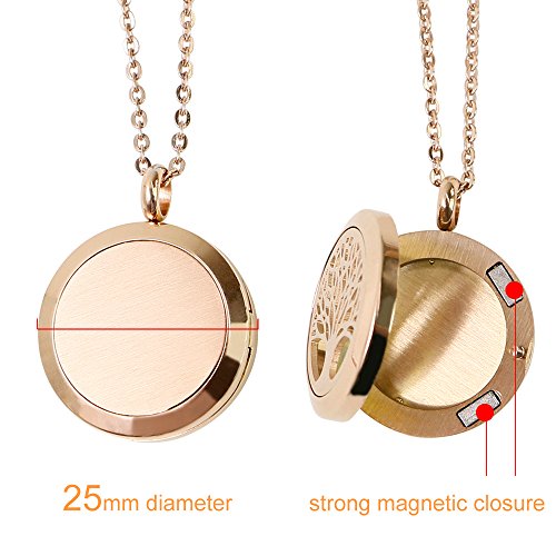 Royaroma 2Pcs Rose Gold Aromatherapy Essential Oil Diffuser Pendant Locket Necklace, 24" Adjustable Chain Stainless Steel Perfume Jewelry 12 Felt Pads Gift Set For Mother's Day #TOP1