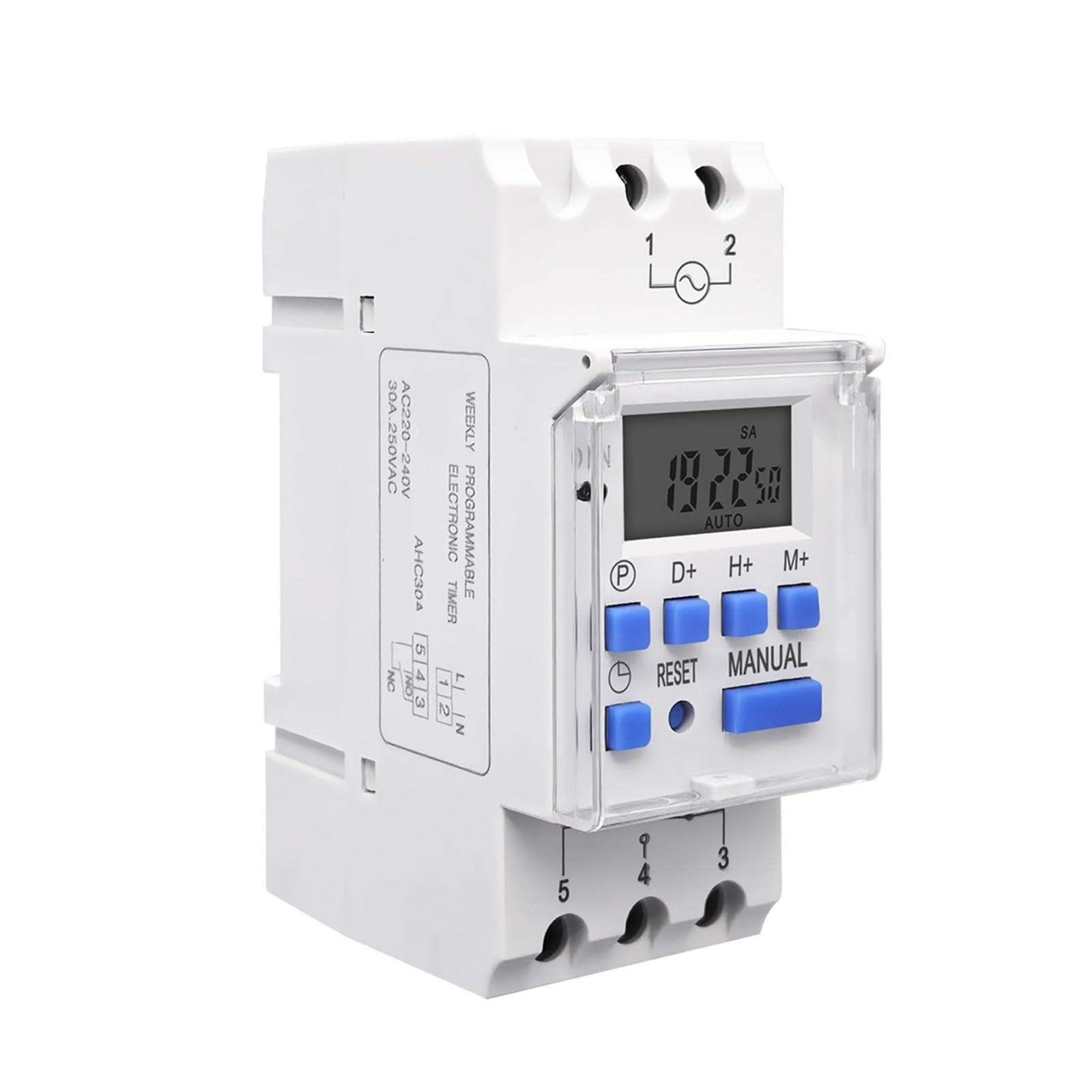 Temporizador de relé Digital programable semanal monofásico de 1 NO y 1 NC for Carril DIN, 7 días, CA 220 V, 230 V, 12 V, 24 V, 48 V, 16 A(24V AC DC)