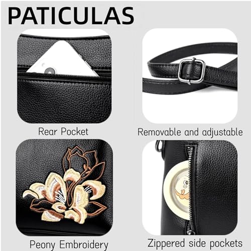 Trendy Small Crossbody Purse Bag With Peony Flower Embroidery PU Leather Lightweight Handbags Shoulder Bag3