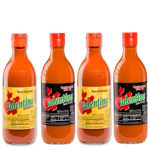 'Pack de 4 Salsas Valentina 2 Amarillas y 2 Negras Muy picantes – 4 Unidades de 370 ml (Especial Para Restaurantes y Empresas)'