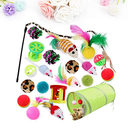 Balacoo Conjunto de 21 peças de brinquedos de gato, gato, sortido de pena de gato, varinha, túnel de