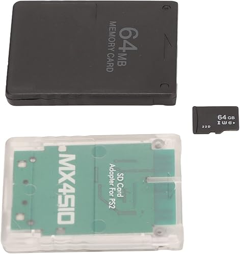 Diyeeni Adaptador de lector de tarjetas PS2, adaptador de tarjeta de memoria MX4SIO SIO2SD, con tarjeta de memoria 64G y tarjeta de juego FMCB de 64