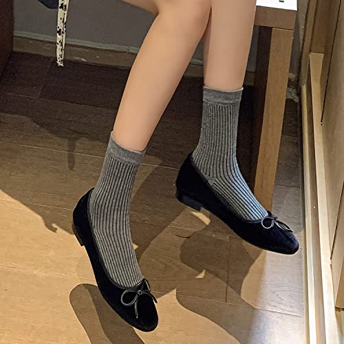 SHODENSE Women Velvet Flat Shoes Bow Round Toe Slip On Ballet Flats Comfortable 0.5 inch Flat Heels Dress Shoes Suede Office Ladies Work Wedding Party Vintage Casual Driver Flats 4-11 M US2