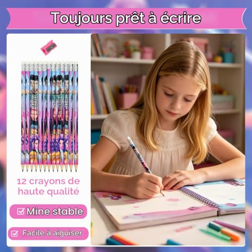 YFCHOTI Ensemble d'écriture scolaire Pop coréen pour filles, crayons, gomme, règles, taille-crayons, carnet avec style Hunter Anime, fournitures scolaires, début de l'école, accessoires d'écriture – vue 4