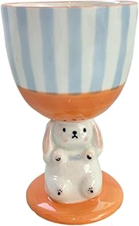 200ml/6.5oz Rabbit Cute Handdrawn 3D Hand Pinched High Feet Mug Microwave Can Be Used For Irregular Large Capacity Coffee And Milk Cup-Blue stripes-Kraft paper box packaging