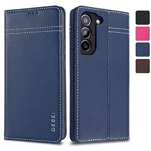 Coque Galaxy S22 Plus housse étui cuir véritable bleu Samsung 6,6 pouces