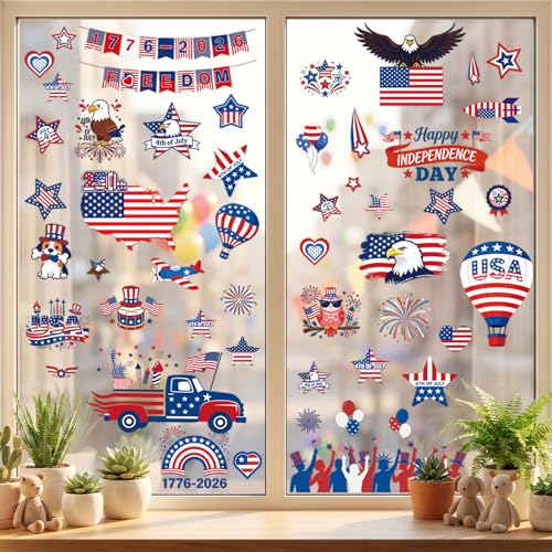 Homerove 112Pcs 9 Sheets 4th of July Independence Day Window Clings