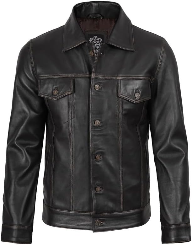 Decrum Leather Jacket For Men - Real Lambskin Vintage Trucker Mens Leather Jackets - Image 3