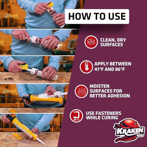 Image of KRAKEN BOND No More Nails Clear Polyurethane Adhesive - 100% Waterproof (D4) and Sealant Adhesive for Wood, Ceramic, Tile, Floor, Granite, Rubber | 2 Pack, 10.1 Fl. Oz.
