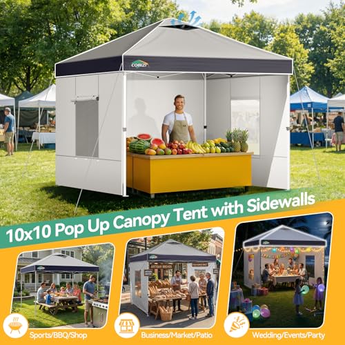 Image of COBIZI 10x10 Pop Up Canopy Tent with Sidewall,Outdoor Canopy,Light Gray