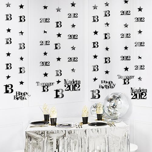 Image of 12PCS Black 13th Birthday Decorations Number 13 and 2012 Star Garland Streamer Banner Backdrop for Girls Boys Cheers to 13 Years Birthday Vintage Made in 2012 Official Teenager Party Decor Supplies