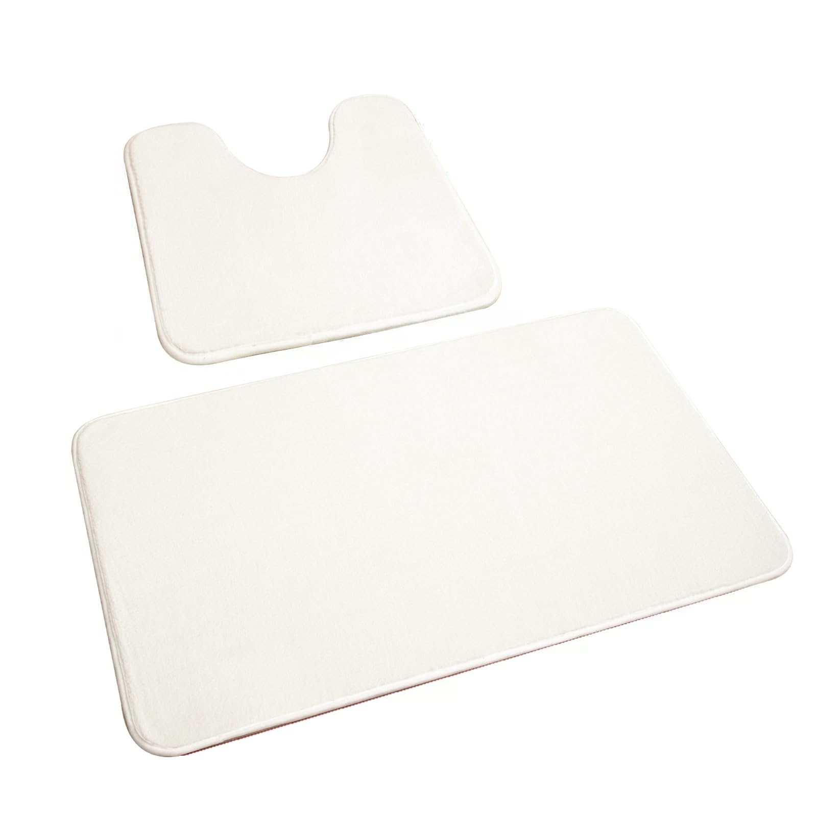 Rururug Badezimmerteppich Set 2 Teilig, Weiche Mikrofaser Badezimmermatte und wc Vorleger mit Ausschnitt, rutschfeste Badematte, Waschbar Badvorleger Set Weiß, 50x80+50x40 cm