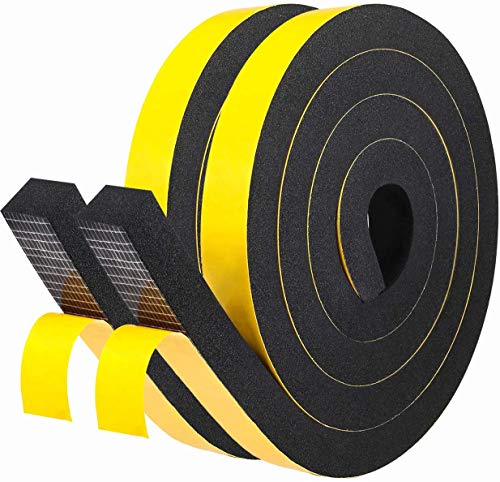 Cinta de espuma gruesa autoadhesiva de 25mm(W) x20mm(T) Cinta de sellado de espuma para jamba de puerta corredera Marco de puerta delantera Ventanas Tira de espuma aislante, 2 piezas total 4M