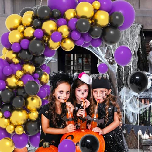 Image of Purple Black Gold Balloon Arch Garland Kit - Purple Black Metallic Gold Balloons for Purple Birthday Wedding Engagement Class of 2026 Graduation Party Decorations