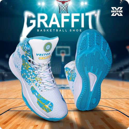 Image of Vector X Graffiti 3D Texture TPU Fusing|Eva Phylon Rubber Sole Stylish & Comfortable High Ankle Court Shoe Best for Squash Table Tennis Volleyball Indoor & Outdoor Sports Lace Up Sneakers for Men