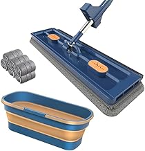 2024 Large Flat Mop and Scalable Bucket with Wheels,360 Degree Rotating Roseionly Mop, 54" Adjustable Stainless Steel Long Handle with 6 Washable Microfiber Pads with Dewatering Scraper (Blue,Mop+6 Pads+Bucket)
