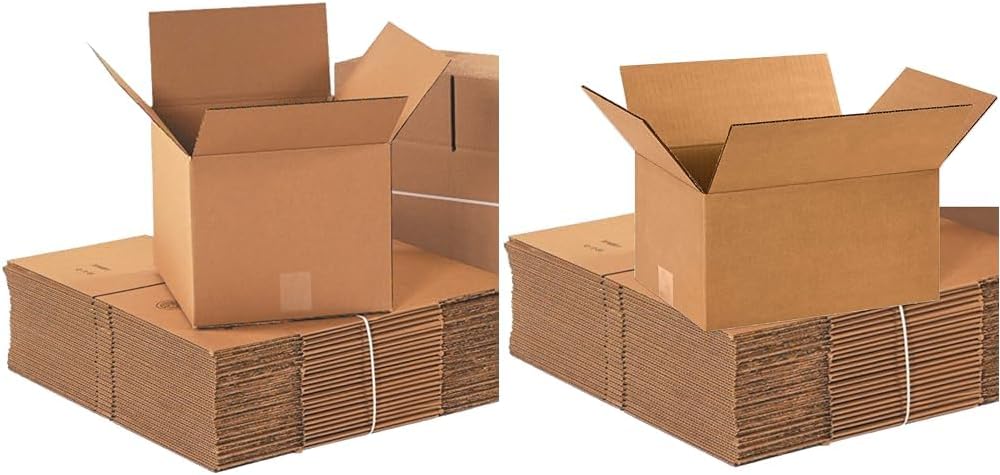 AVIDITI Moving Boxes Medium 8"L x 8"W x 8"H, 25-Pack | Corrugated Cardboard Box & BOX USA Shipping Boxes Small 12"L x 9"W x 6"H, 25-Pack | Corrugated Cardboard Box for Packing, Moving and Storage