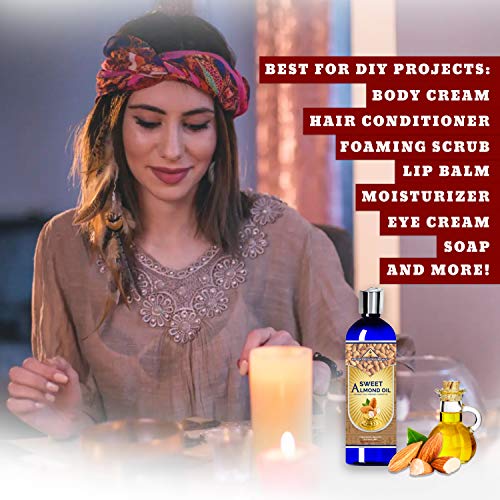 Ancient Health Remedies All-Natural Cold Pressed Sweet Almond Carrier Oil Greatly Priced Bulk Wholesale Oil For Beauty Skin Moisturizing Diy Body Butter,Hair & Skin Care Darkening (India) #TOP3