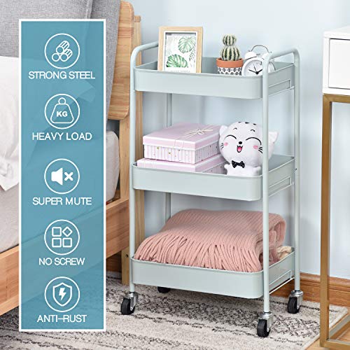 Toolf 3-Tier Rolling Cart, Metal Utility Cart With Lockable Wheels, Storage Craft Art Cart Trolley Organizer Serving Cart Easy Assembly For Office, Bathroom, Kitchen, Kids' Room, Classroom (Green) #TOP1