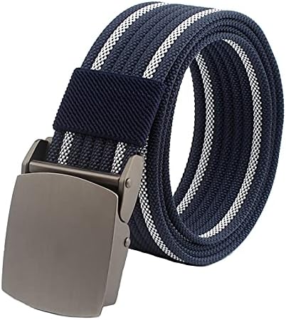 FASANIY Outdoor Nylon Belt for Men, Nylon Belt Multicolored Military Tactical Outdoor No Hole Buckle Belt Multi Colored (Navy Blue With White (1pc), Large (about 51.2 in / 130cm))