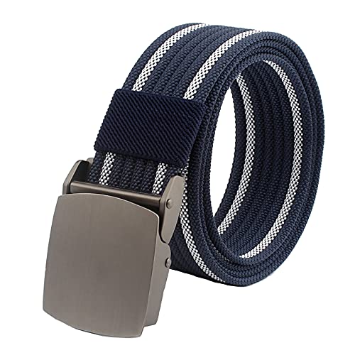 Fasaniy Outdoor Nylon Belt For Men, Nylon Belt Multicolored Military Tactical Outdoor No Hole Buckle Belt Multi Colored (Navy Blue With White (1Pc), Large (About 51.2 In / 130Cm)) #TOP4