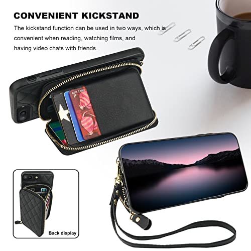 Bocasal Crossbody Wallet Case for iPhone 7/8 Plus, RFID Blocking PU Leather Zipper Handbag Purse Flip Cover, Kickstand Folio Case with Card Slots Holder Wrist Strap Lanyard 5.5 Inch (Black) by Bocasal - Image 5