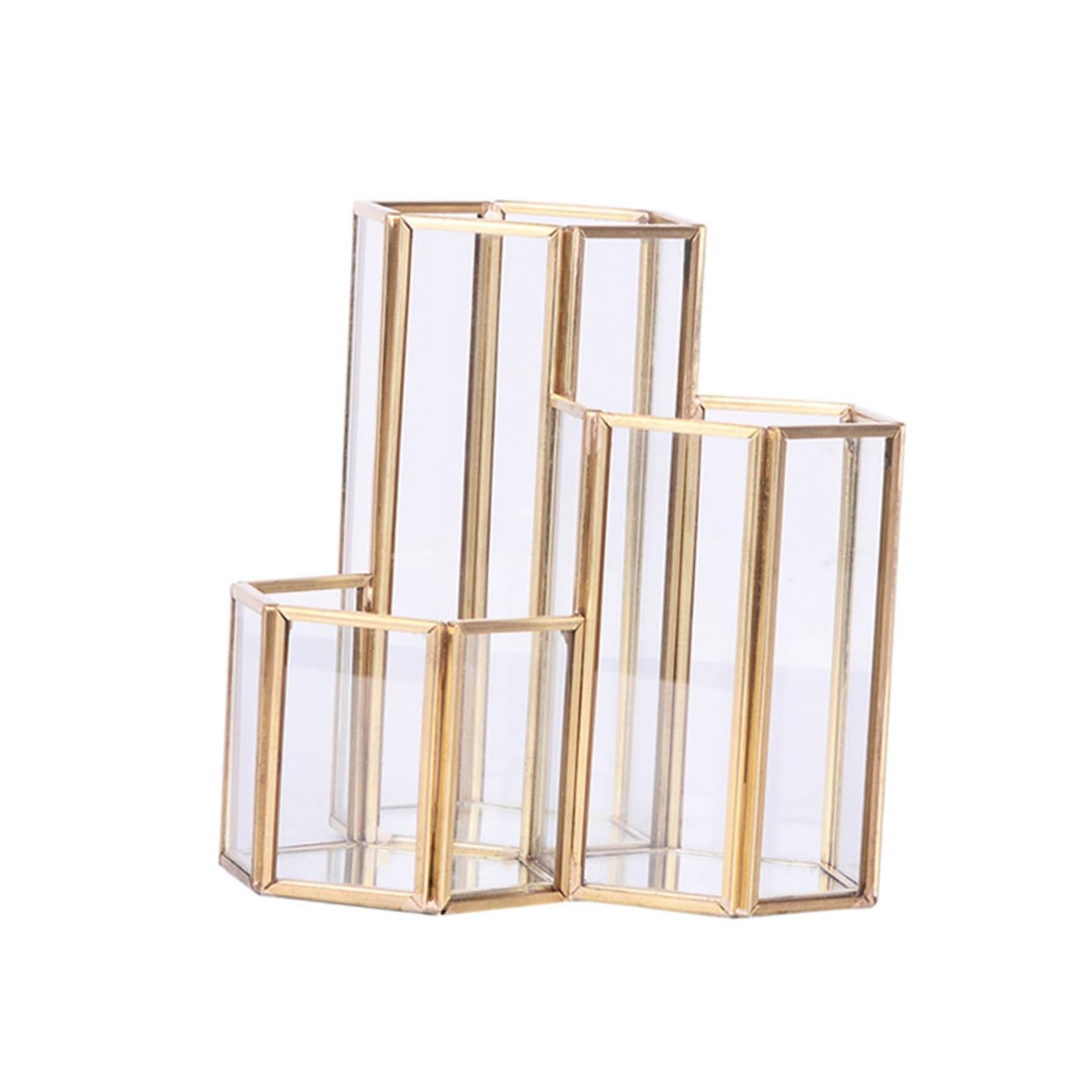 Pot à stylos hexagonal en verre doré rangement bureau accessoires