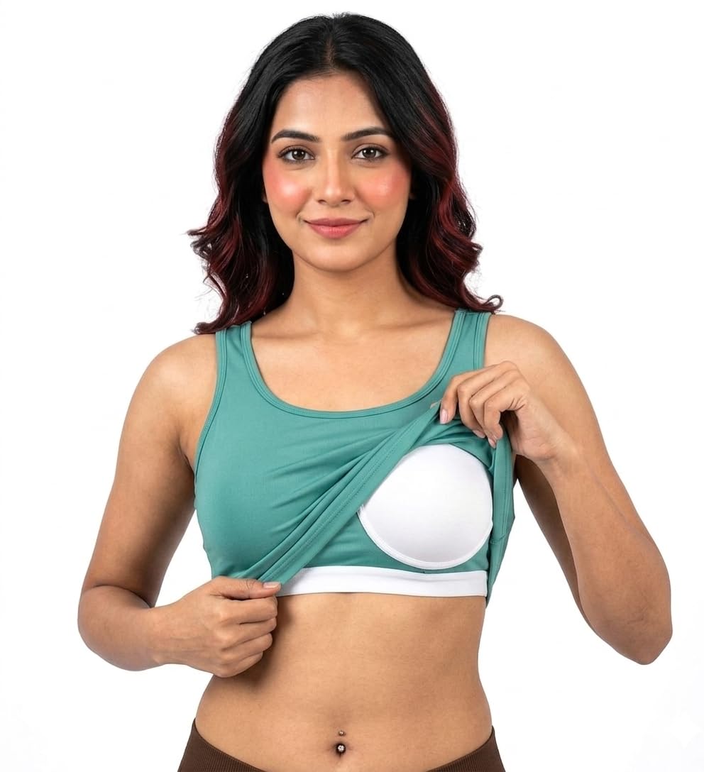 Women Built-in Bra Padded Activewear Camisole | Dry Fit Gym Yoga Running Workout Vest Top | Fitness Cami Sando-image-45