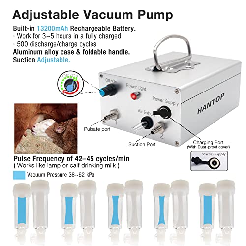 6L Goat Milking Machine, Rechargeable Battery Powered Speed Adjustable Pulsating Vacuum Pump, 304 Stainless Steel Milk Bucket with Auto Stop Check Valve Goat Milker Machine (Pro Model)