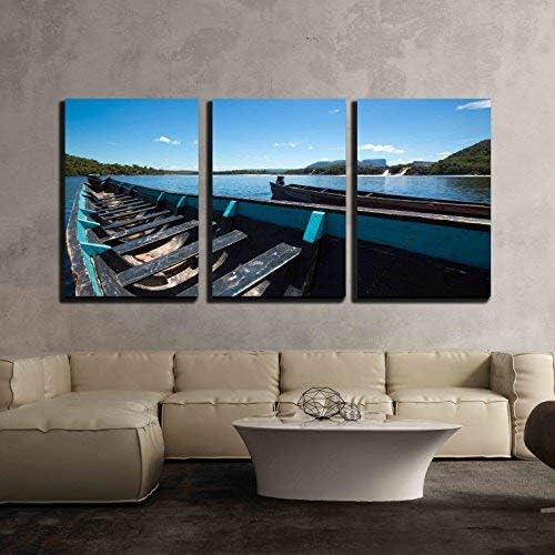 Amazon.com: wall26 3 Piece Canvas Wall Art - Blue Wooden Boats in Front ...