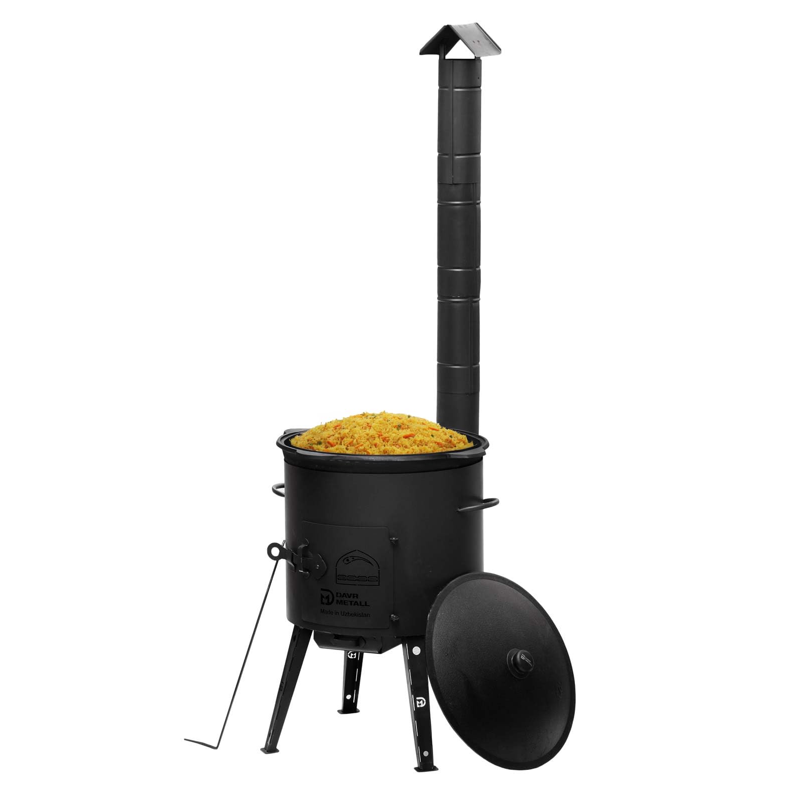 Utschak Ø40 Uchag 2mm stahl 12 L Kazan Wok Eintopfofen mit Schornstein Abzugsrohr Utschag Feuerofen Campingofen Außenküche Ofen Grill Gulaschkanone Kasan Feuerstelle Feldküche Gusseisentopf