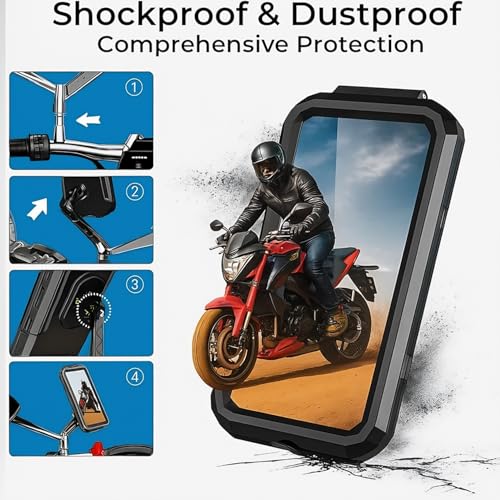 Image of Waterproof Phone Mount for Motorcycle Bike & Scooter | 360 Rotation | Touchscreen Friendly | Anti Vibration Damper Smart Phones. (Black) (LL- 10XL Pro)