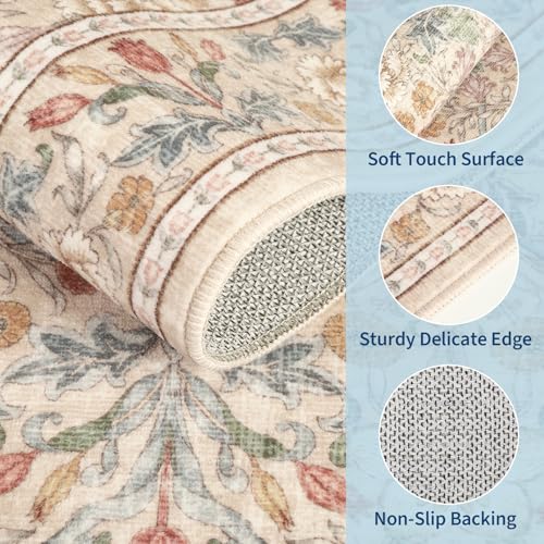 Image of GarveeHome Area Rugs 8x10 for Living Room, Beige Floral Large Washable Rug Soft Non Slip Carpet Indoor Thin Accent Rug for Bedroom Dining Room Playroom Nursery Home Decor