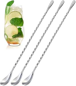 3Pcs Bar Spoon, 12 Inches Stainless Steel Ice Tea Spoons, Mixing Spoon Cocktail Stirrers, Drink Stirrer Stirring Spoon Long Handle Spoon for Stirring All Liquids