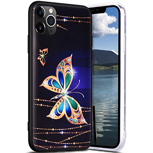 Robinsoni Case Compatible with iPhone 11 Pro Cover Silicone TPU Case Simple Pattern Rubber Cover Flexible TPU Bumper Case Black Back Phone Case Ultra Thin Protetive Case for iPhone 11 Pro Butterfly