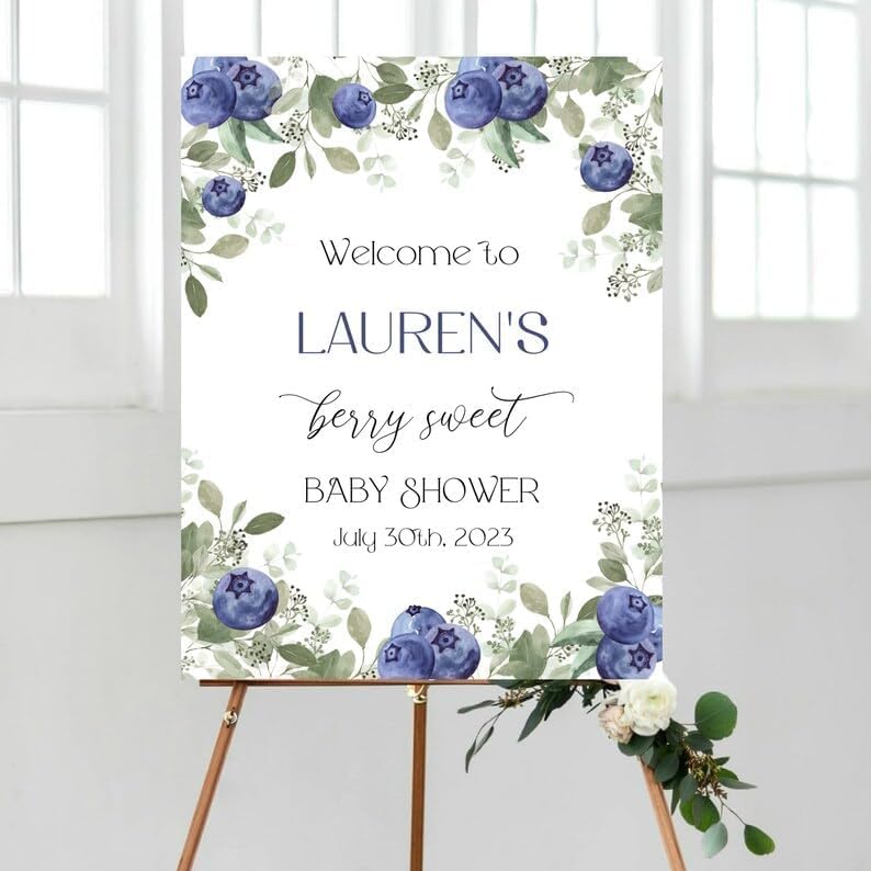 Brumarks Resp Blueberry Baby Shower Welcome Sign Printable, Berry Sweet Baby Shower Welcome Sign, Berries Baby Shower Welcome Sign, Summer Baby Shower
