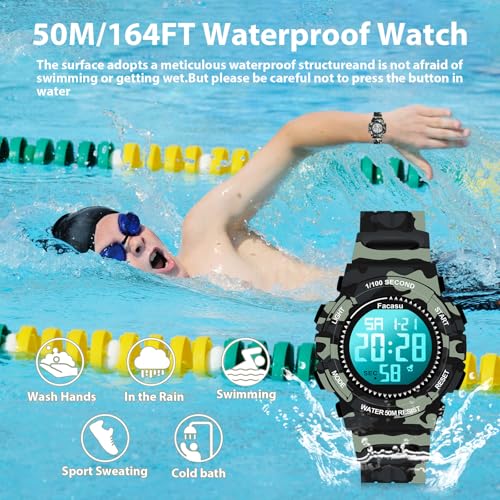 Image of Kids Watch Digital for Boys-Waterproof Kids Sports Watch with Light, Alarm&Snooze,Stopwatch Military Design Silicone Band Gift for Birthdays,Christmas Outdoor Activities(8+ Years)