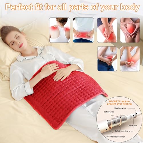 Image of Deepsoon Heating Pad,Electric Heating Pads for Back,Neck,Moist Heating Pad for Abdomen Shoulder Knee Legs,Dry /Moist Heat&Auto Shut Off,Mother's Day Birthday for Men and Women,Red,24x20 Inch