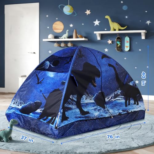 Image of Kid Bed Tent -Twin Play Tent Baby Toddlers Dream Playhouse for Bedroom Decor Indoor Games Twin Size Bed Canopy by CRAWLBO(Dinosaurs)