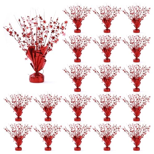 Ohiyoo 20 Pack Red Foil Spray Centerpiece Star Table Decoration Metallic Burst Table Centerpieces for Birthday New Year Wedding Anniversary Graduation Party Supply (Red)
