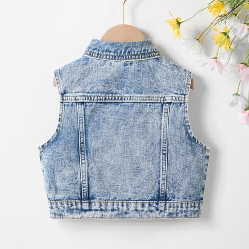 Kids Girls Jean Vest Trendy Sleeveless Cropped Denim Jackets Fall Button Down Hip Hop Coat Vintage Streetwear3