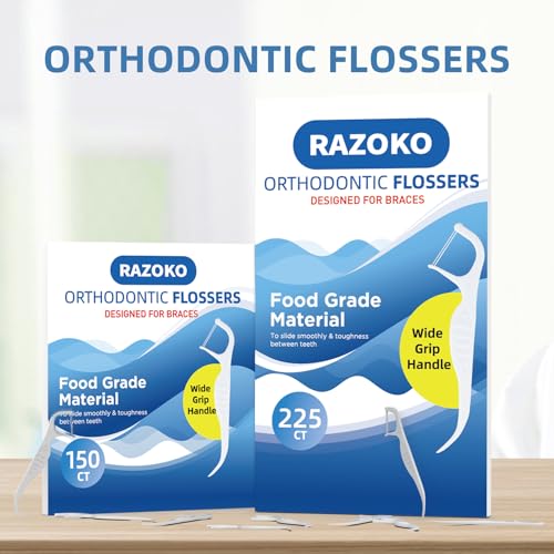 RAZOKO Orthodontische Zahnseide für Zahnspangen – Orthopädische Twin-Line Zahnseidensticks, Speziell für Zahnspangen Entwickelt, 225 Stück – Bild 7