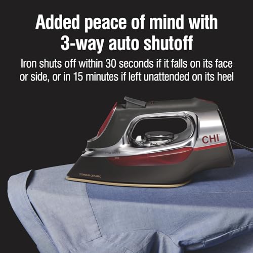 CHI Steam Iron for Clothes with 8’ Retractable Cord, 1700 Watts, 3-Way Auto Shutoff, 400+ Holes, Professional Grade, Temperature Control Dial, Titanium Infused Ceramic Soleplate, Silver (13106) by CHI - Image 7