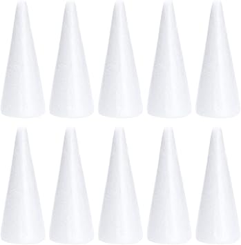 Happyyami 10pcs Craft Foam Cone White Cones for DIY Home Craft Project Christmas Tree Table Centerpiece 18.5cm