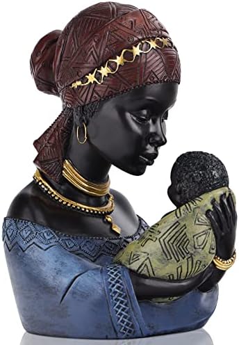 LCCCK African American Mother and Child Statue,Resin Sculpted Hand-Painted Figure,African Art Figurines, Mother and Son Memorial Statues Thanksgiving Gift- Most A Warm Moment for